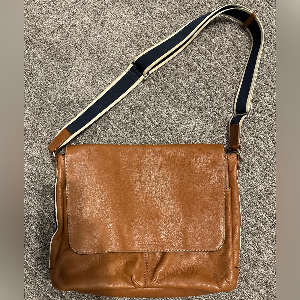 coach heritage web leather messenger bag